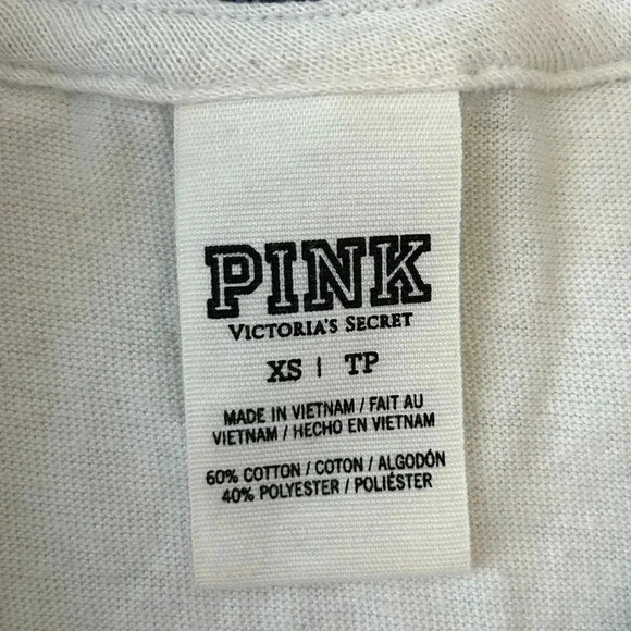 PINK Victoria’s Secret Sequin Top 3/4 Sleeve Baseball Tee White Black  Size XS - Picture 14 of 16